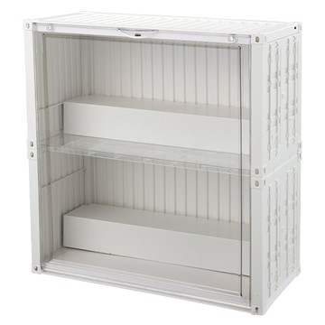 FAmILyLIFE 生活 貨櫃雙層階梯磁吸門展示盒 附燈 A-487-W 白色  1個  大(35.1 x 17.1 x 38cm)