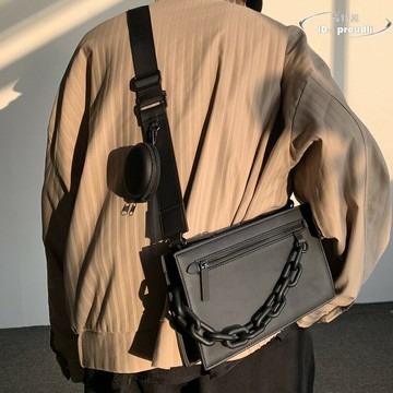 男包潮牌盒子包鏈條小方包休閒斜揹包男小眾設計感單肩包女信封包