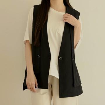 片狀拼接-無領西裝背心-黑色