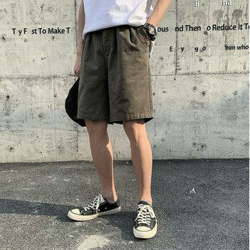 ins港風復古純色夏季短褲寬鬆潮流學生直筒工裝褲休閒褲男五分褲