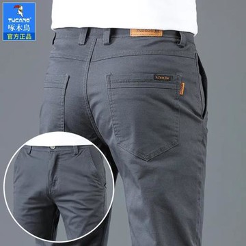 啄木鳥2025夏季薄款高端純棉休閑褲男修身小直筒灰色男士商務長褲