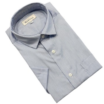 [MURANO] 全棉時尚短袖襯衫-藍白條