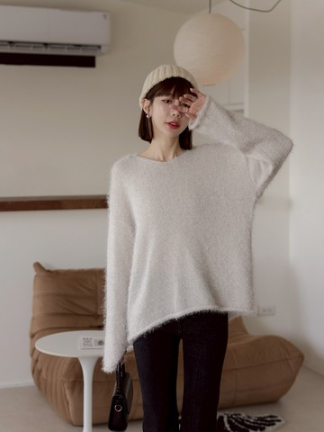 親膚馬海毛長版針織毛衣