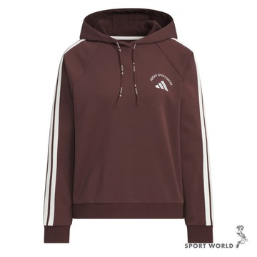 Adidas 連帽長袖上衣 女裝 帽T 棕【運動世界】KC0033