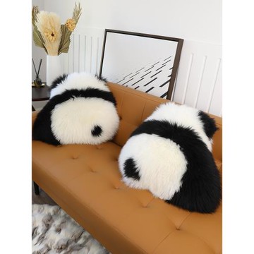 網紅花花熊貓抱枕果賴背影真羊毛沙發客廳靠墊女生拍照長毛皮草