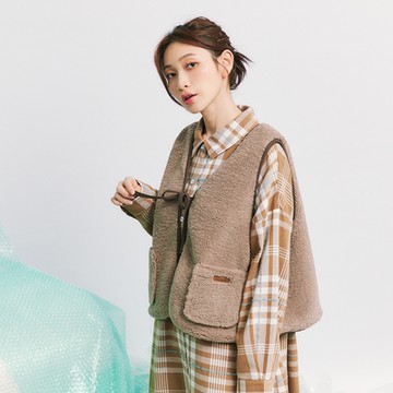 【Dailo】毛絨絨蝴蝶結綁帶無袖背心 白 綠 咖