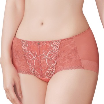 思薇爾 撩波芙蓉光影系列M-XL蕾絲中低腰平口女內褲(果乾紅)