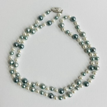 玻璃混色珍珠 All-knot 歌劇院式項鍊 / 6x8mm 約80cm / 藍色混色 / made in japan
