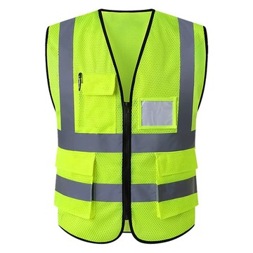 AHOYE 專業級安全反光背心 高能見度反光條 多口袋設計 透氣舒適工作服  黃色  1件  68 x 60 x 0.5cm