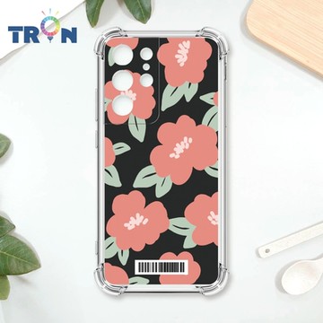 TRON 三星 S21 Ultra 平塗手繪花朵A款 四角防摔載具殼 軟殼 手機殼