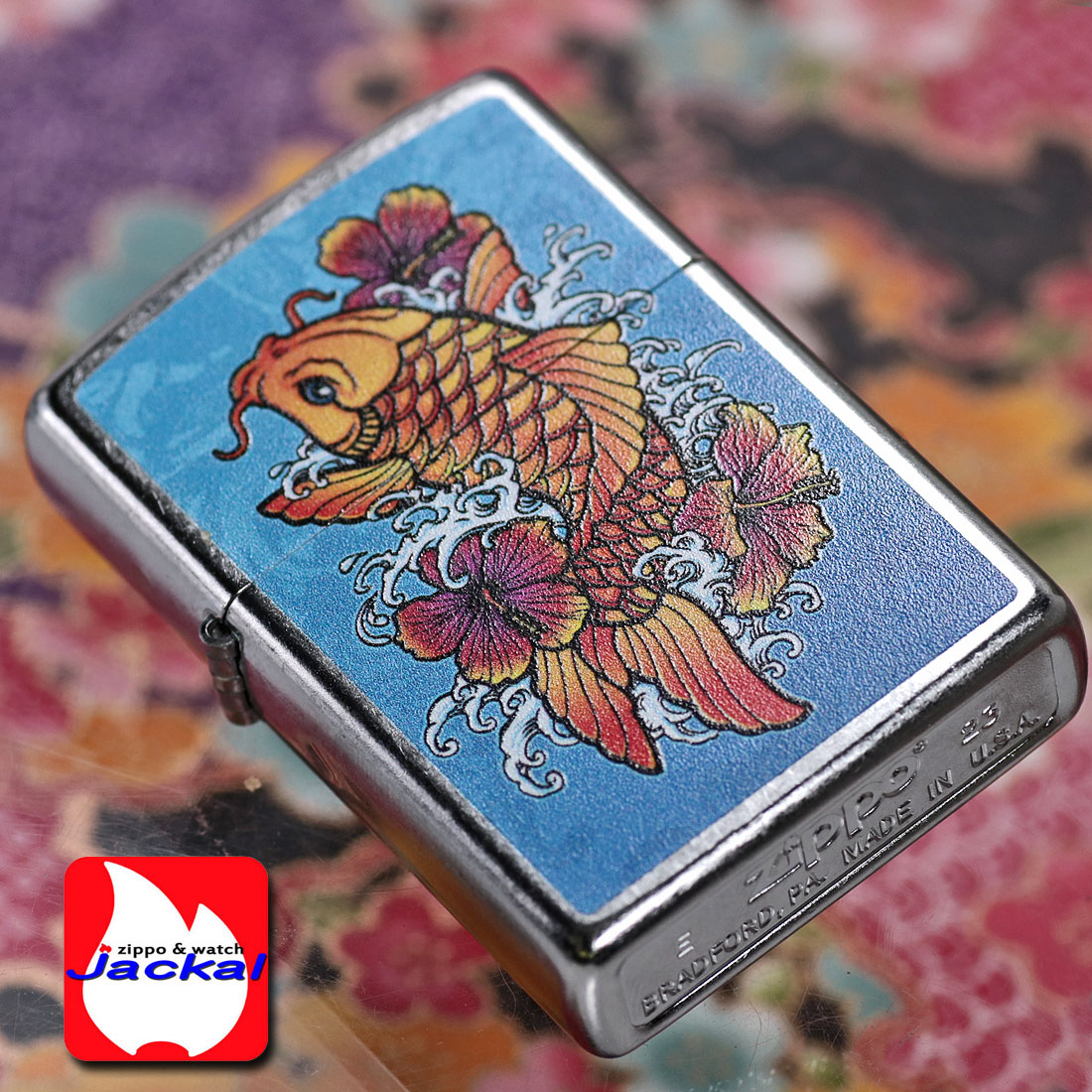 zippo USA 和柄シリーズ 昇り鯉とハイビスカス ストリートクローム プリント加工 Z207-107667