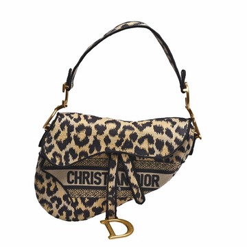 DIOR 迪奧 經典SADDLE系列豹紋緹花帆布馬鞍包(迷你-米色)