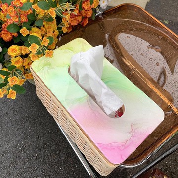 -藤編面紙盒-酒精墨水藝術收納alcohol ink 居家空間裝飾面紙盒