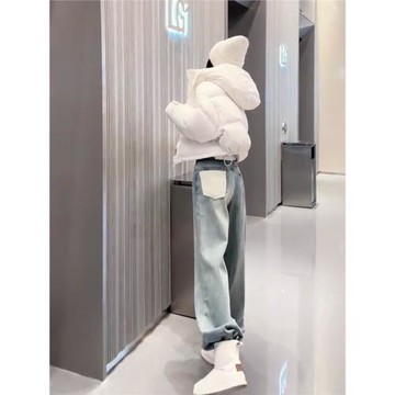 梨形身材高腰直筒牛仔褲女大碼春秋新款寬松顯瘦百搭闊腿拖地長褲