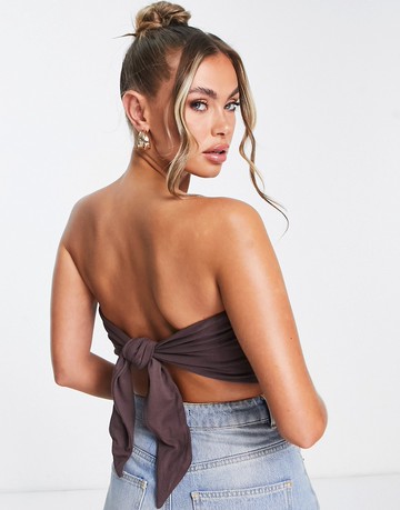 Naked Wardrobe scarf top in espresso-Brown