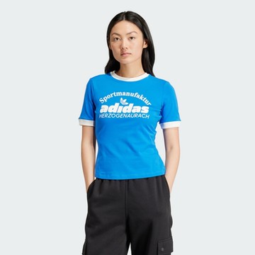 adidas 愛迪達 上衣 女款 短袖上衣 運動 三葉草 RETRO GRX TEE 藍 IR6083