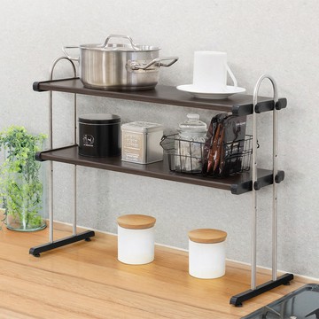 日本 田窪工業所 日製雙層木紋桌上置物架 寬55cm DIY