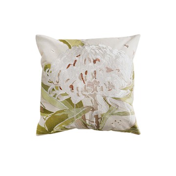 Ks｜洛迪花園 刺繡靠墊 | 白 綻放 (50x50cm，含芯)