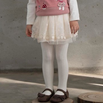 PIPPY浪漫網紗鬆緊式褲圍棉質短裙 米 090-100公分 下5折