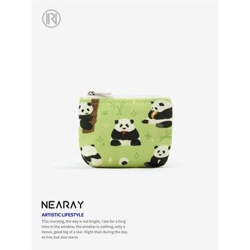 尼睿x比菜菜 新款便攜手拿包原創熊貓耳機包清新百搭收納零錢包女