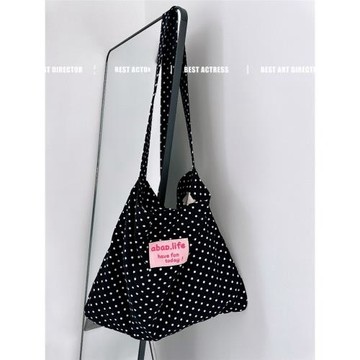 韓風ins復古波點燈芯絨包包斜挎包少女學生可愛百搭單肩包托特包