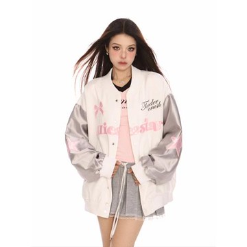 BIGGOLD美式蝴蝶刺繡棒球服外套女秋季甜酷棉服韓系穿搭夾棉夾克