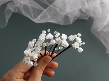 白色小花髮夾滿天星婚禮髮夾