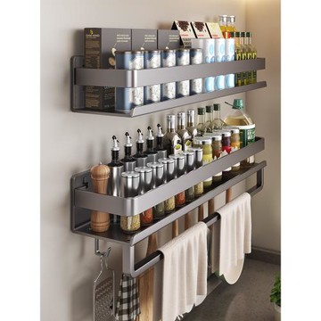 槍灰廚房置物架調料架免打孔壁掛調味料品多功能墻上調料收納架子
