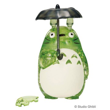 真愛日本 宮崎駿 吉卜力 龍貓撐傘綠 龍貓totoro 立體拼圖 42P 琉璃水晶 益智遊戲 拼圖 兒童玩具