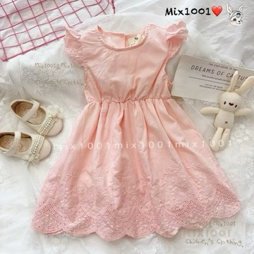 🌈✨mix1001粉紅小公主緹花袖洋裝✨兒童繡線小花質感洋裝5-17