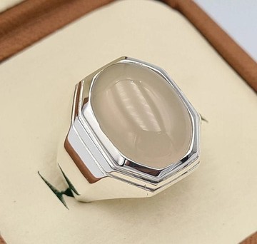 葉門 Aqeeq 天然白瑪瑙 Akik Aqiq 戒指 手工飾品 925 銀