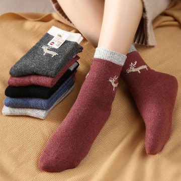 羊毛襪子女加絨加厚保暖雙針中筒日系復古色百搭襪子秋冬季新款【聚宝屋】