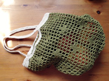 雜貨風網狀提袋 芥綠與米白