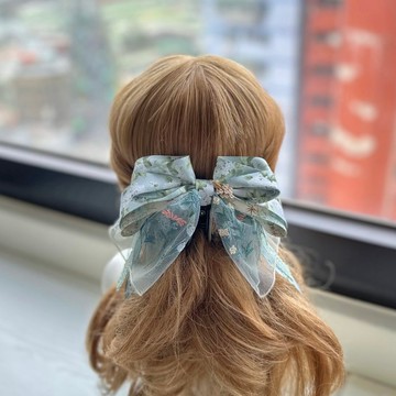 獨家蕾絲立體蝴蝶結相交夾香蕉夾仙女夾髮夾-草綠色