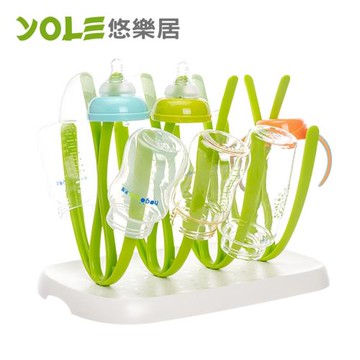 YOLE悠樂居-食用級PP立式奶嘴奶瓶架瀝水架-綠白色