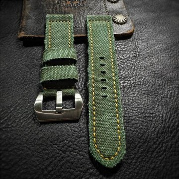 手工帆布軍綠色大飛26MM382銅表帶可做雙面布適配沛納海大飛等