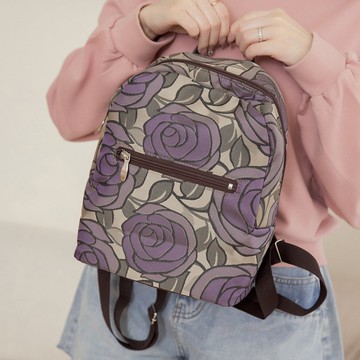日本製-尾州織 漫步玫瑰園淑女後背包-紫玫瑰