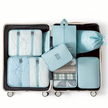 半島良品 旅行收納袋洗漱袋 8件套  35 x 25cm  湖藍色