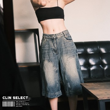 西林 CLIN｜選物｜水洗牛仔短褲_C-0024 中性 復古 寬鬆 日系 全新 過膝