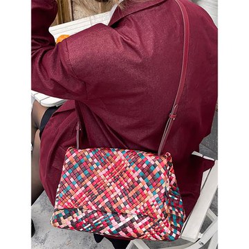 頭層純羊皮編織包新款真皮彩色大容量腋下女包百搭單肩斜挎托特包