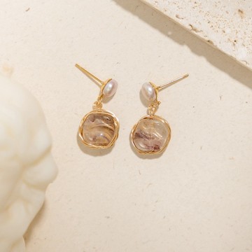 【光島系列】晶映微光耳環 黃銅 銀針 925純銀 天然珍珠 天然水晶