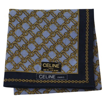 CELINE 優雅金屬鍊條圖騰字母LOGO帕領巾(灰藍/50CM)