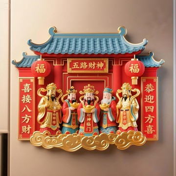 臺灣出🔥五路財神樹脂磁性冰箱貼新年喜慶祈福家居飾品送朋友招財進寶