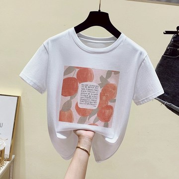 品牌折扣女裝專柜撤柜剪標短袖白色t恤短款印花上衣設計感小眾潮