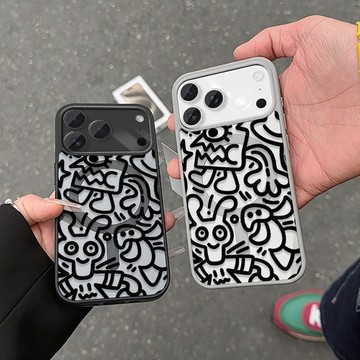 ins可愛塗鴉滿屏適用蘋果iPhone 17pro max手機殼亞克力13 12pro個性磁吸保護殼15Plus防摔套