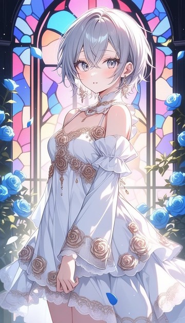 Stained Glass Rose Set sticker Azure moonlight lady