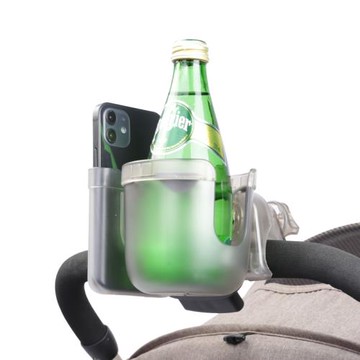 升級款嬰兒車杯架二合一帶手機盒推車奶瓶水杯架童車夾子置物杯托