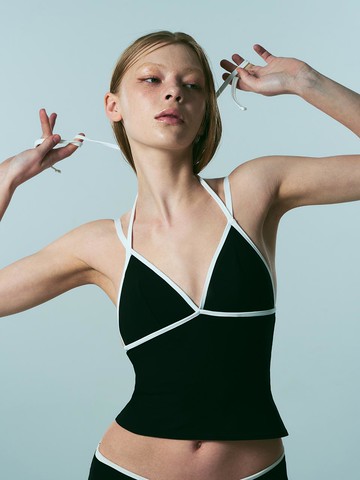 Triangle Halter Princess Line Camisole Bikini Bra [Black]