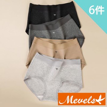 Mevels瑪薇絲-6件組 7A簡約蝴蝶結棉質中腰內褲/少女內褲/女內褲(M/L-XL)