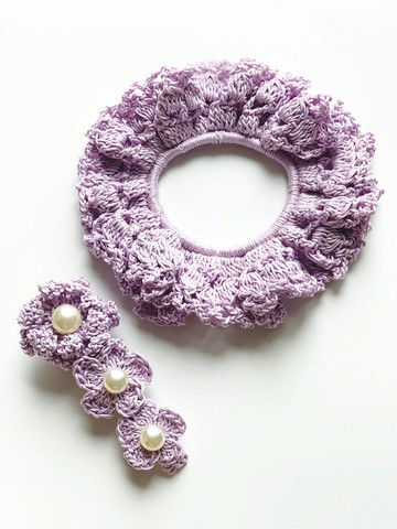 鈎編珍珠花及蕾絲髮圈套裝